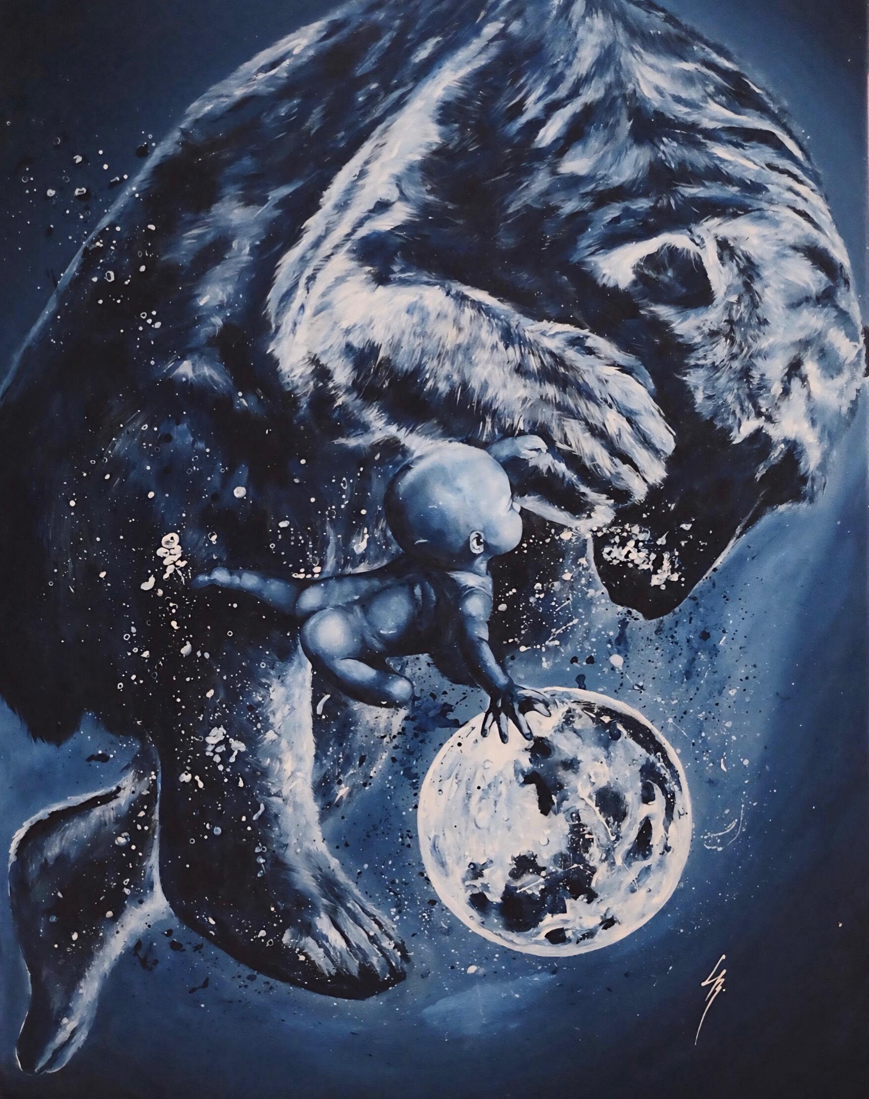 Baby&Bear, 90x60cm, acrylic on paper, 2019